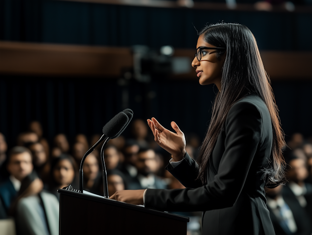 Woman Delivering Speech at Podium