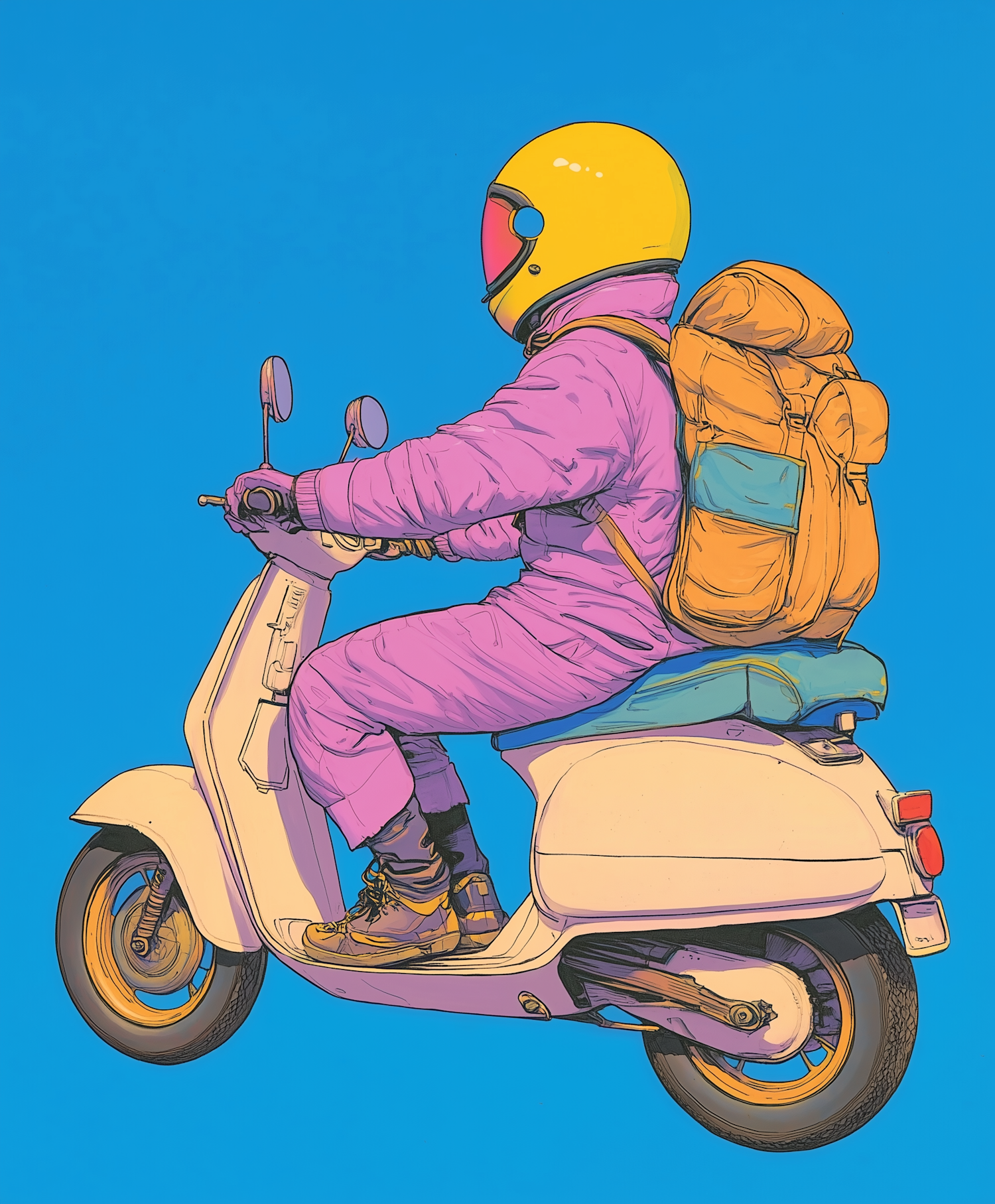 Person Riding Scooter Against Blue Background