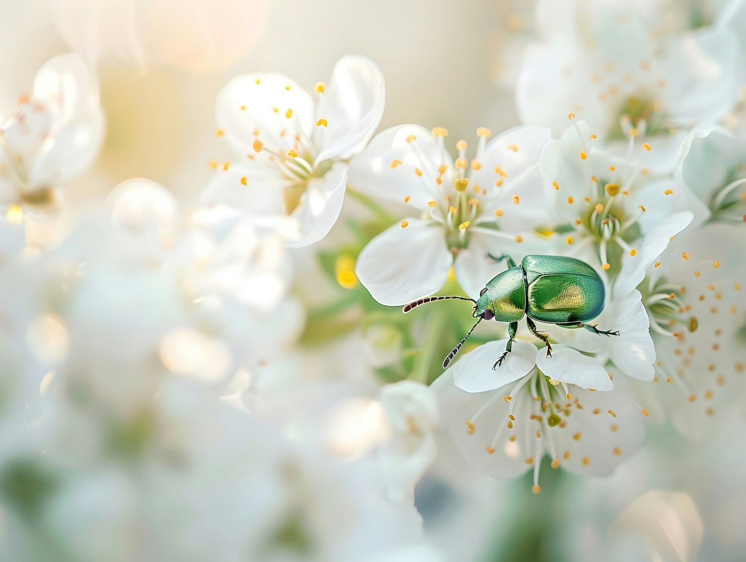 Beetle on White Flowers