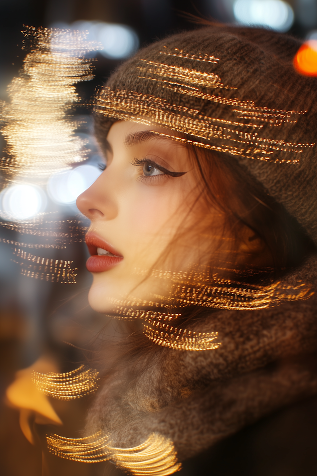 Contemplative Woman in Warm Bokeh