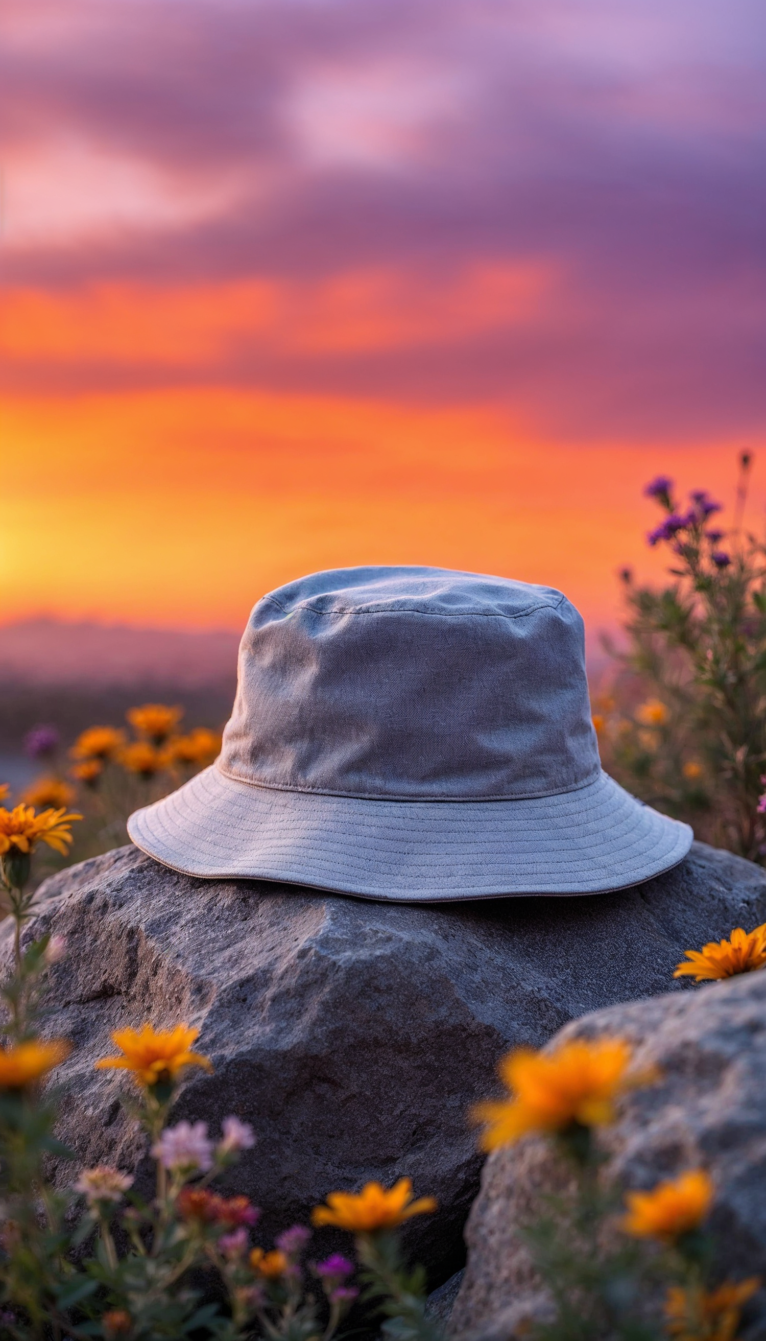 Bucket Hat with Wildflowers at Sunset