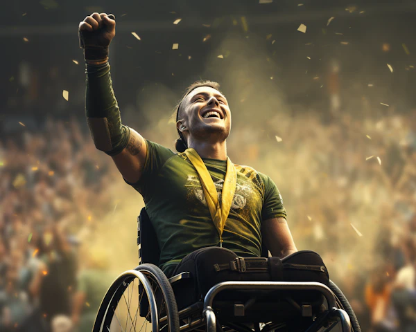 Moment of Triumph: Wheelchair Athlete’s Victory Celebration