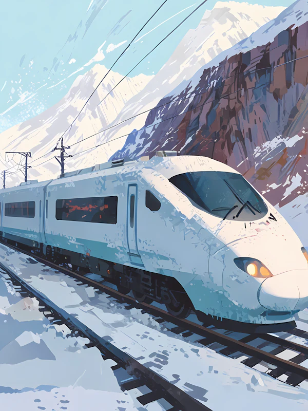 High-Speed Train in Snow