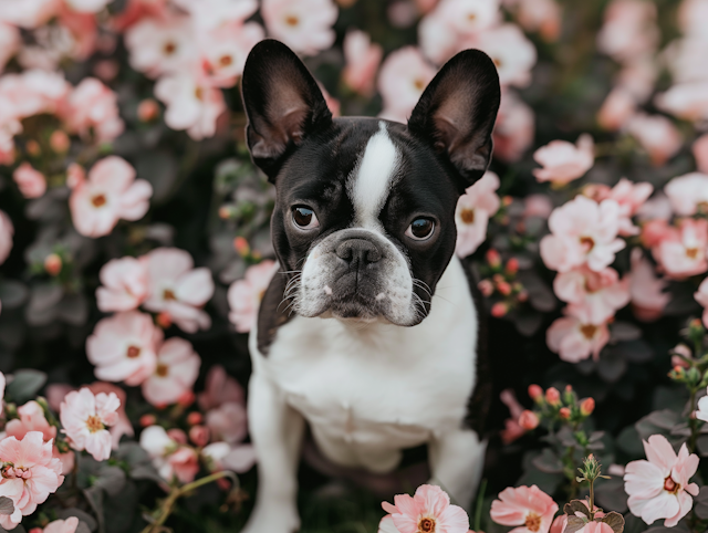 French Bulldog in Flower Garden