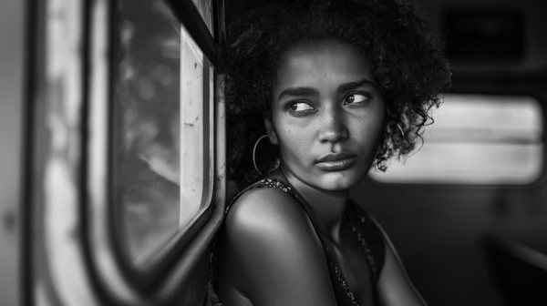 Contemplative Young Woman in Vehicle