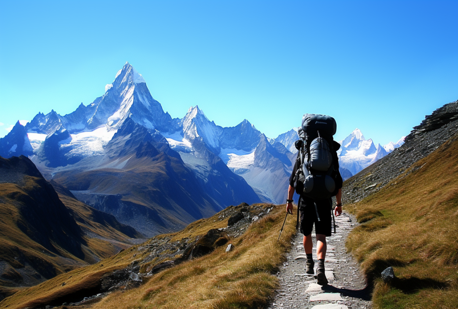 Lone Trekker in the Majestic Mountains