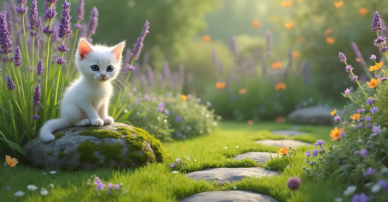 Kitten in a Vibrant Garden