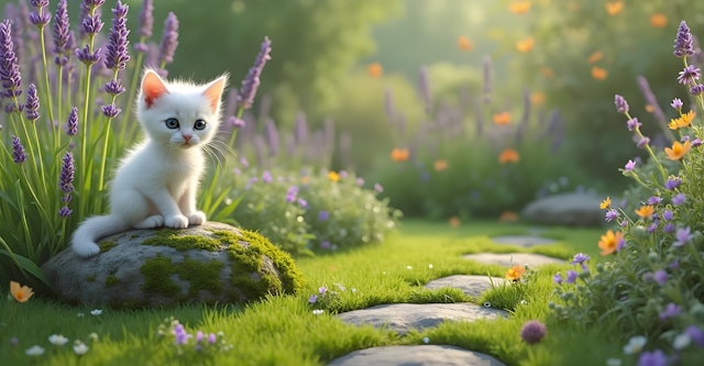 Kitten in a Vibrant Garden