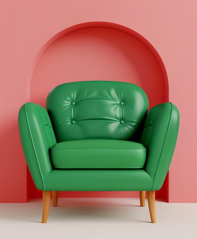 Stylish Green Armchair Against Red and Pink Background