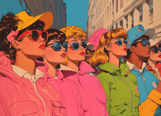 Group of Women Looking Up in Urban Setting