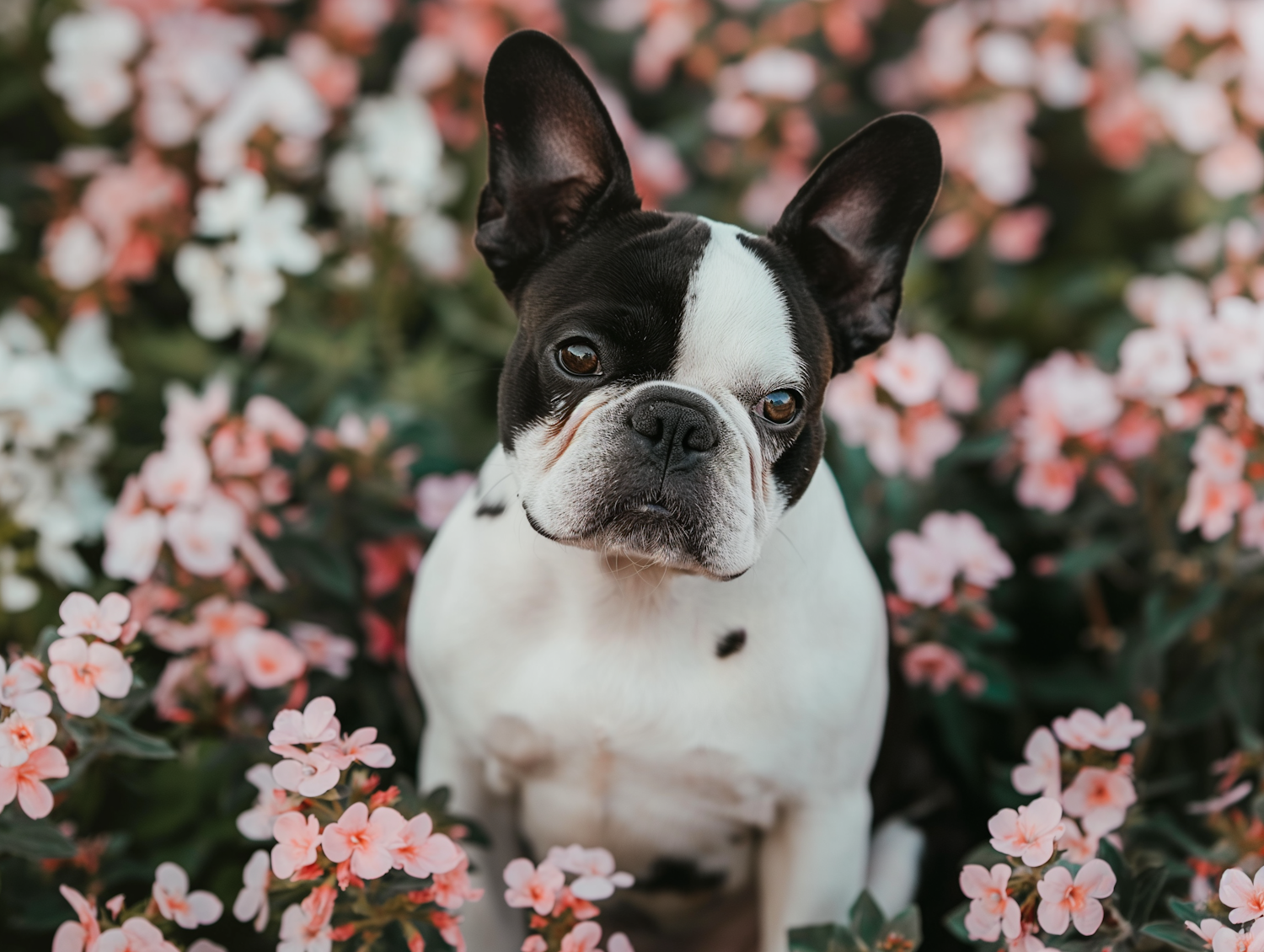 French Bulldog in Pink Flowers