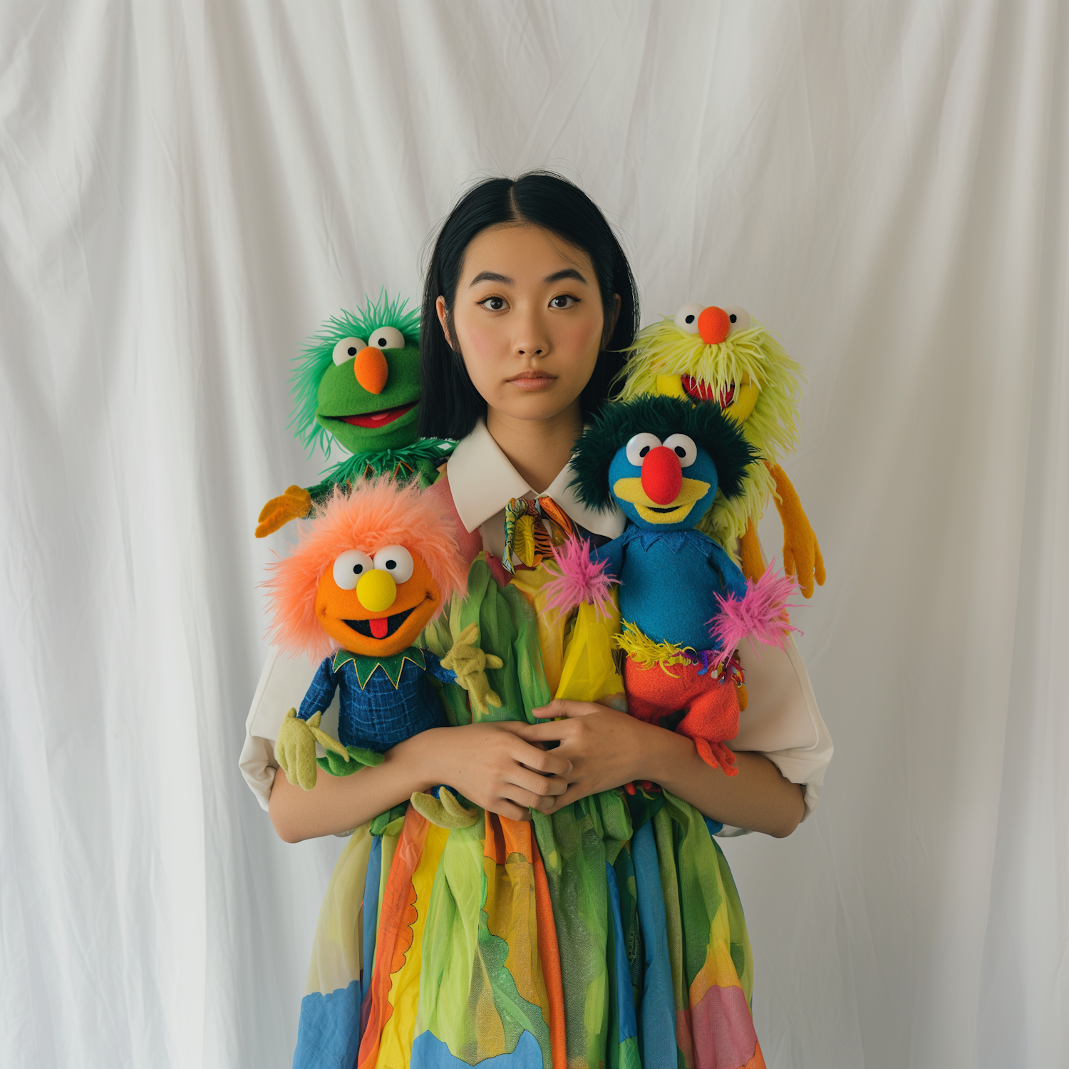 Young Girl with Sesame Street Puppets