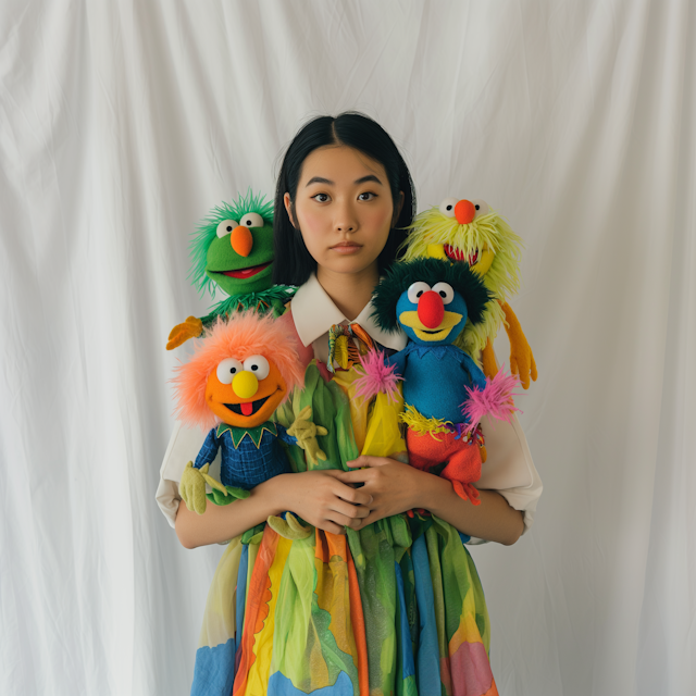 Young Girl with Sesame Street Puppets