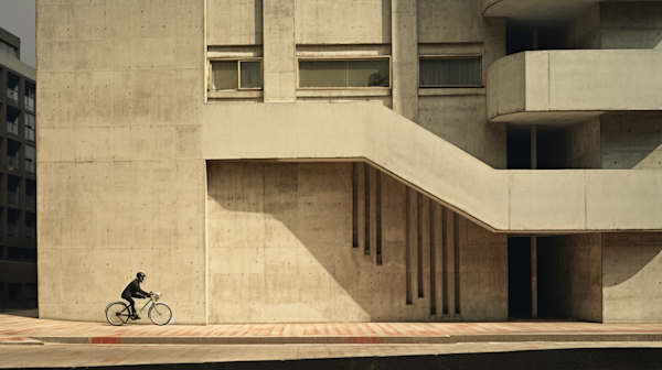 Lone Cyclist by Brutalist Edifice