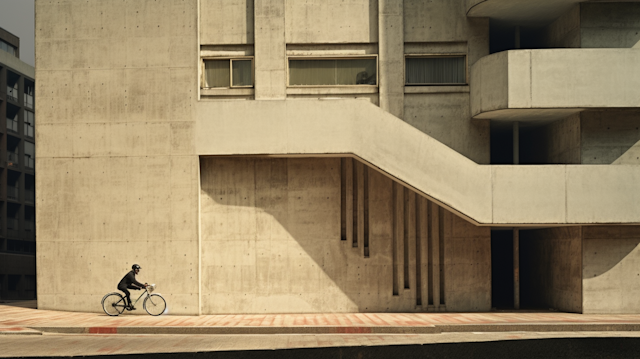 Lone Cyclist by Brutalist Edifice