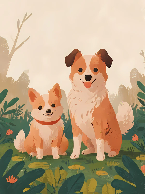 Cartoon Dogs in Grassy Field