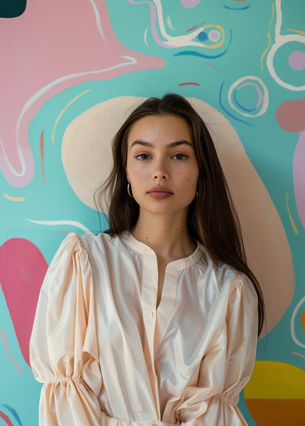 Serene Woman Against Abstract Background