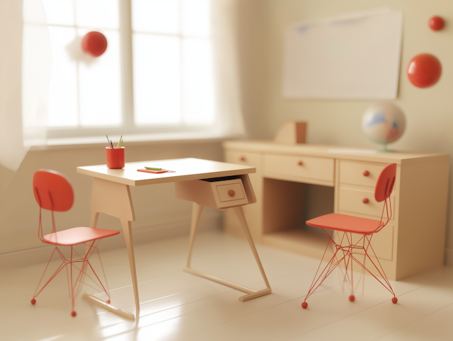 Children's Study Area with Red Accents