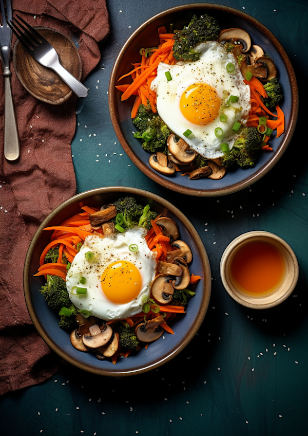 Colorful Vegetable Bowls with Sunny Side Up Egg