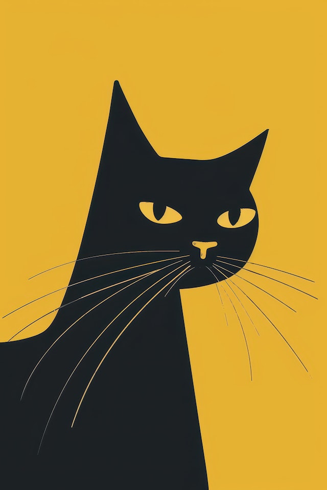 Stylized Black Cat on Yellow Background