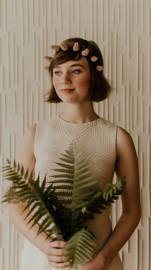 Serene Portrait of a Young Woman with Fern