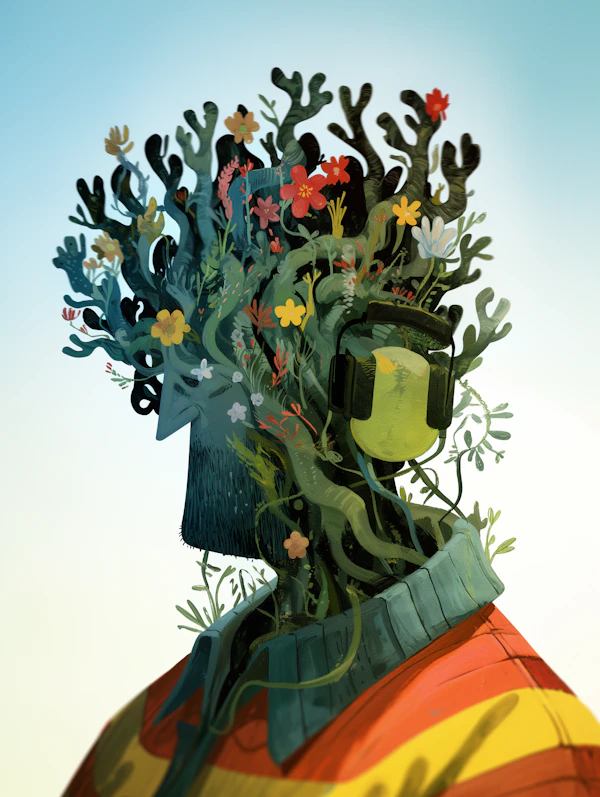 Floral Headphones Art
