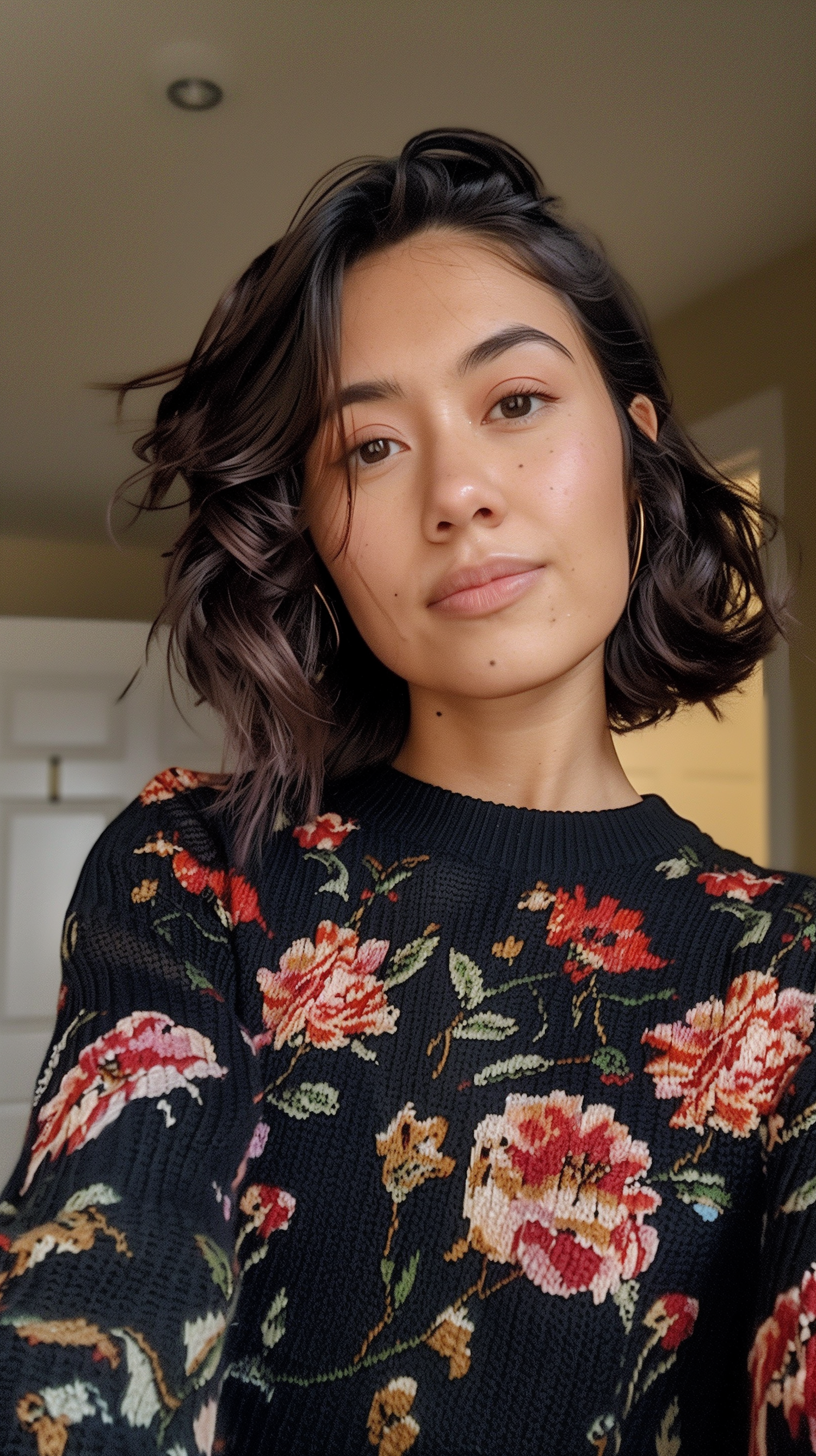 Serene Woman with Floral Embroidery