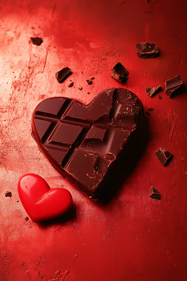 Heart-shaped Chocolate and Red Heart on Textured Surface