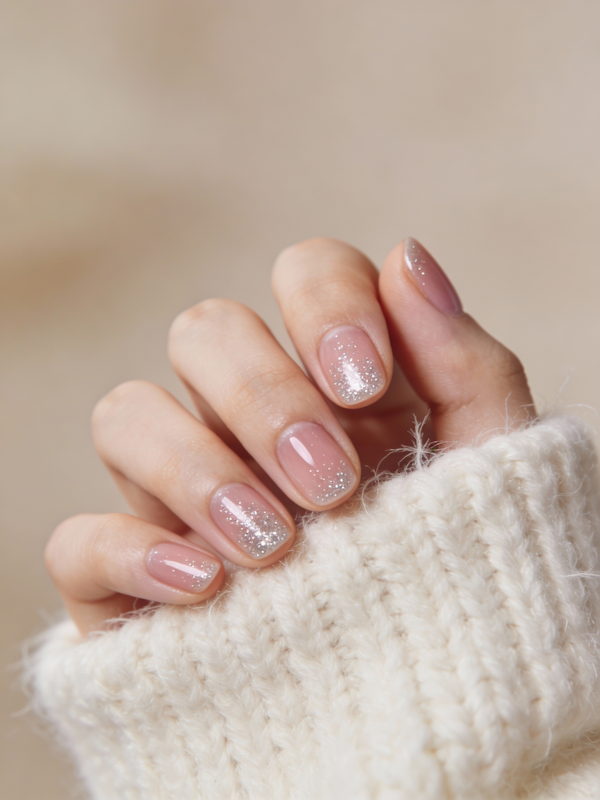 Pink and nude shimmer manicure