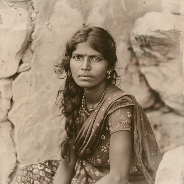 Sepia Portrait of Traditional South Asian Woman