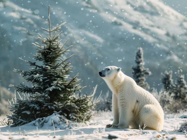 Serene Winter Scene with Polar Bear