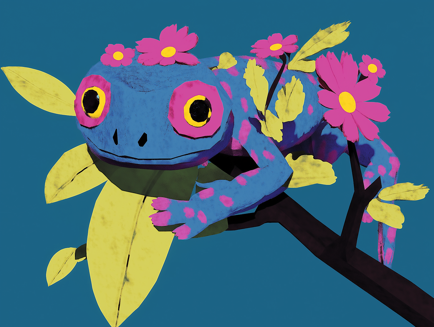 Vibrant Stylized Frog with Floral Adornments