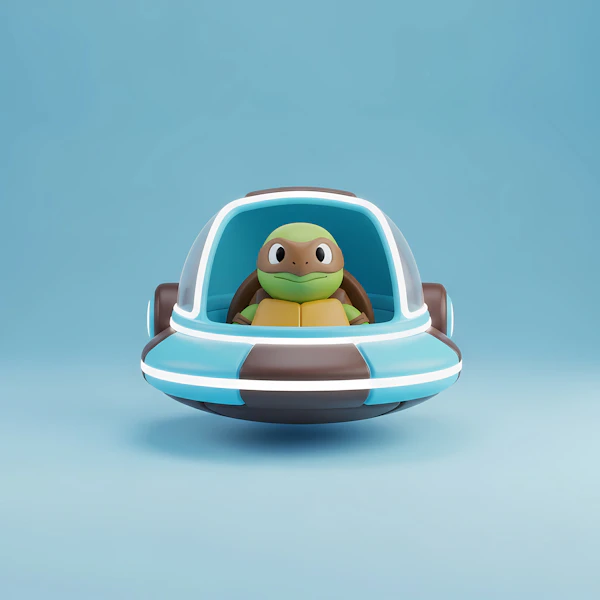 Cartoon Turtle in UFO