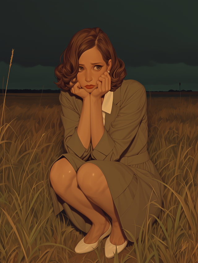 Contemplative Woman in Field