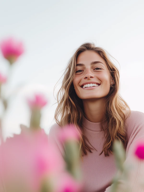 Smiling Woman in Pastel Setting