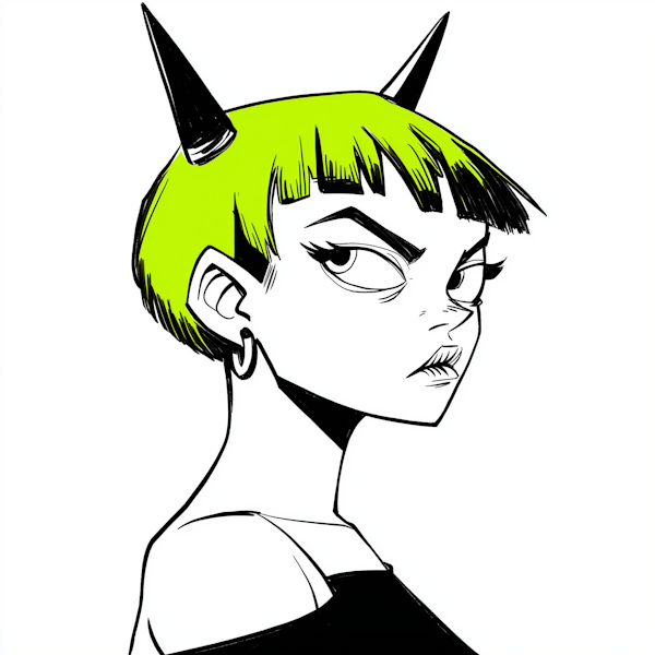 Stylized Person with Green Hair and Horns