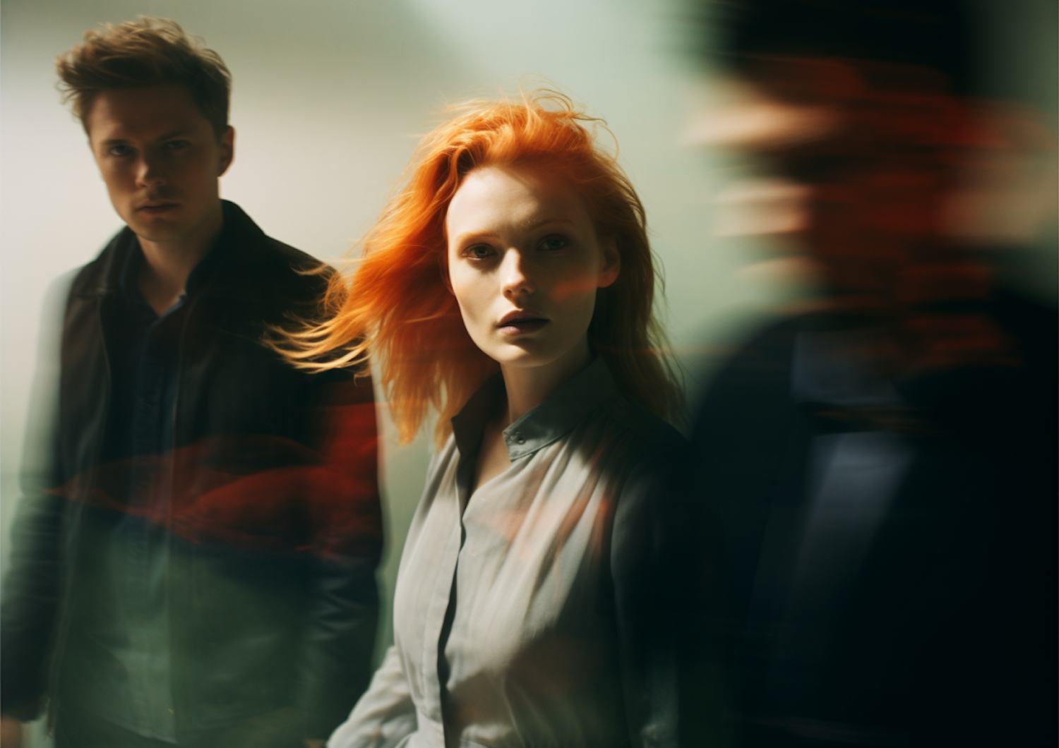 Cinematic Intrigue with the Fiery-Haired Woman