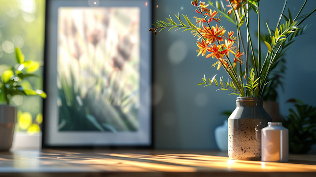 Warmly Lit Indoor Floral Arrangement