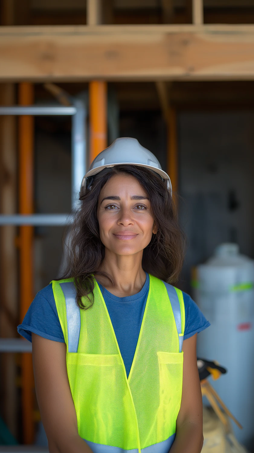 Operations leader in a hard hat and safety vest on a job site