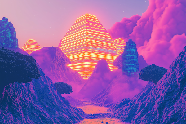 Neon-Lit Pyramid Landscape