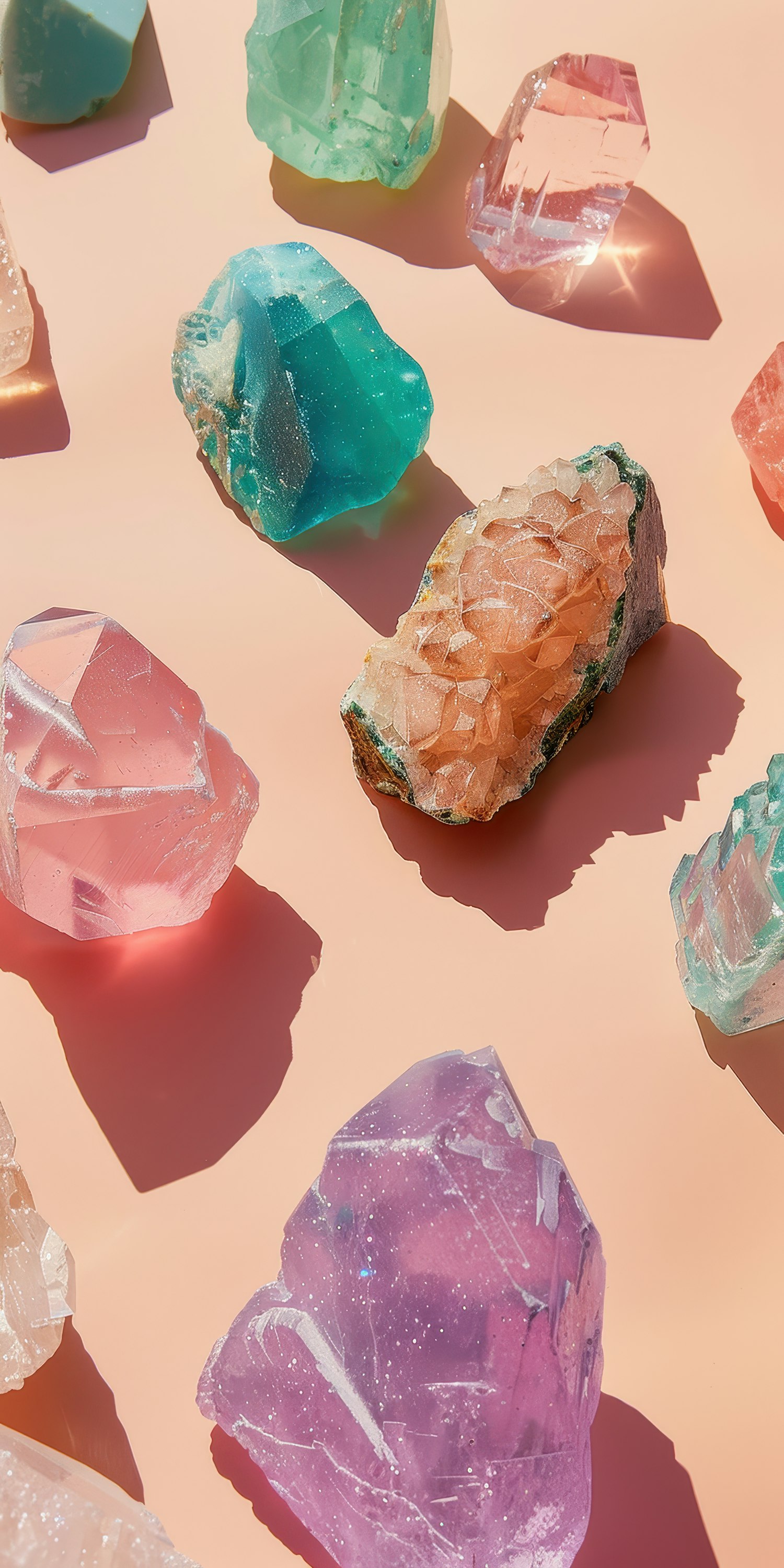 Colorful Crystals on Peach Background