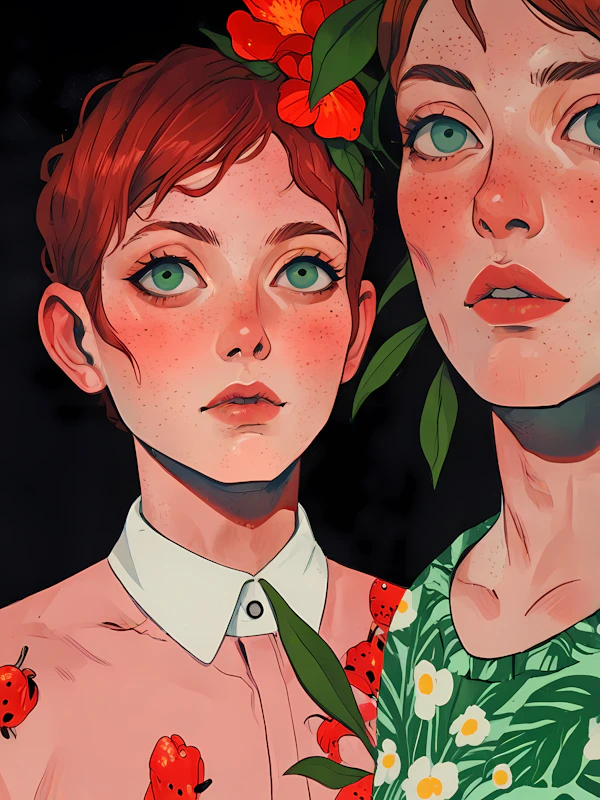 Expressive Green Eyes with Floral Accents