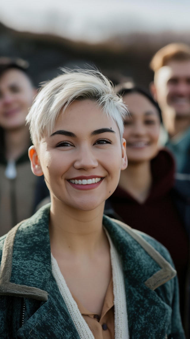 Young Person Smiling in Green Jacket