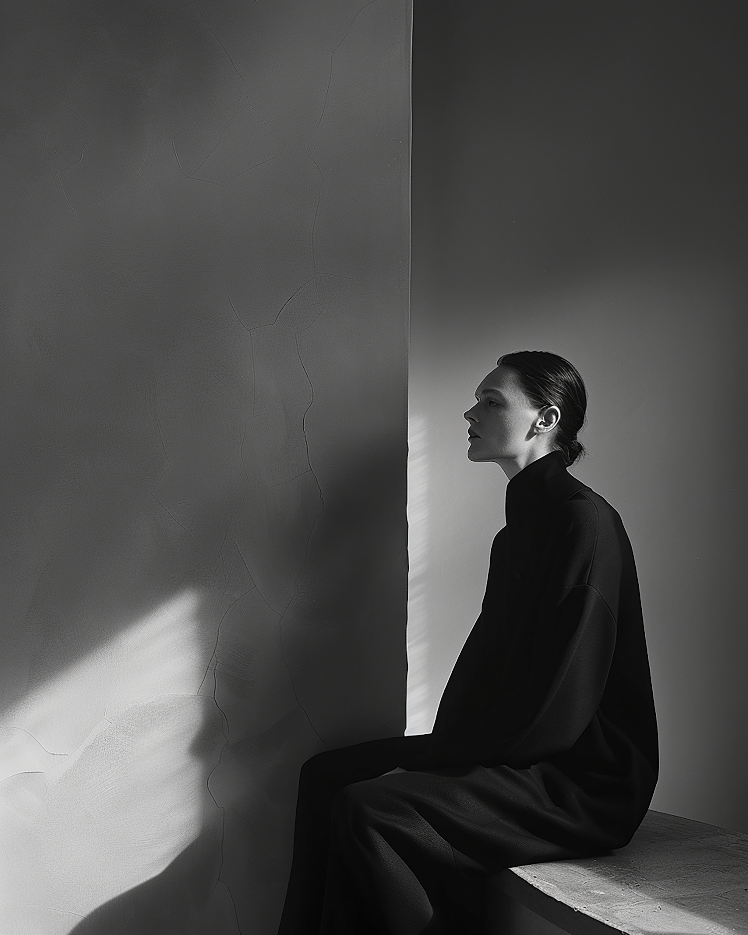 Contemplative Woman in Monochrome