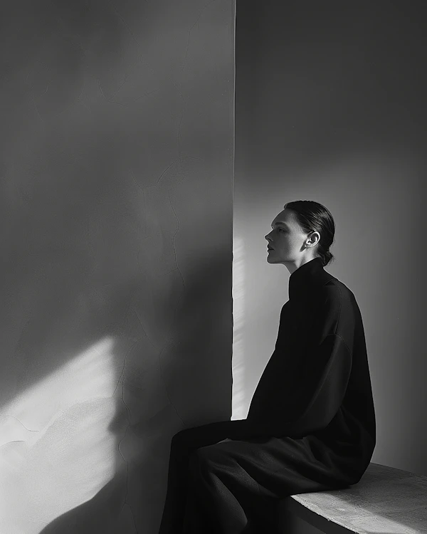 Contemplative Woman in Monochrome