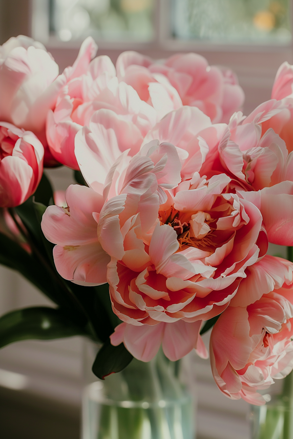 Blooming Pink Tulips by Window