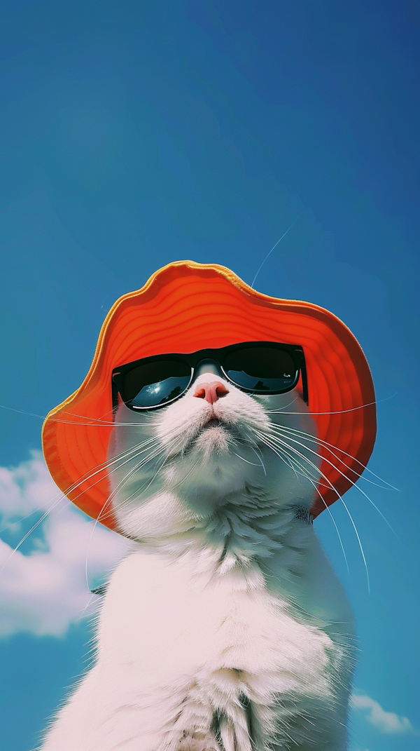 Cool Cat in Sunglasses and Sun Hat