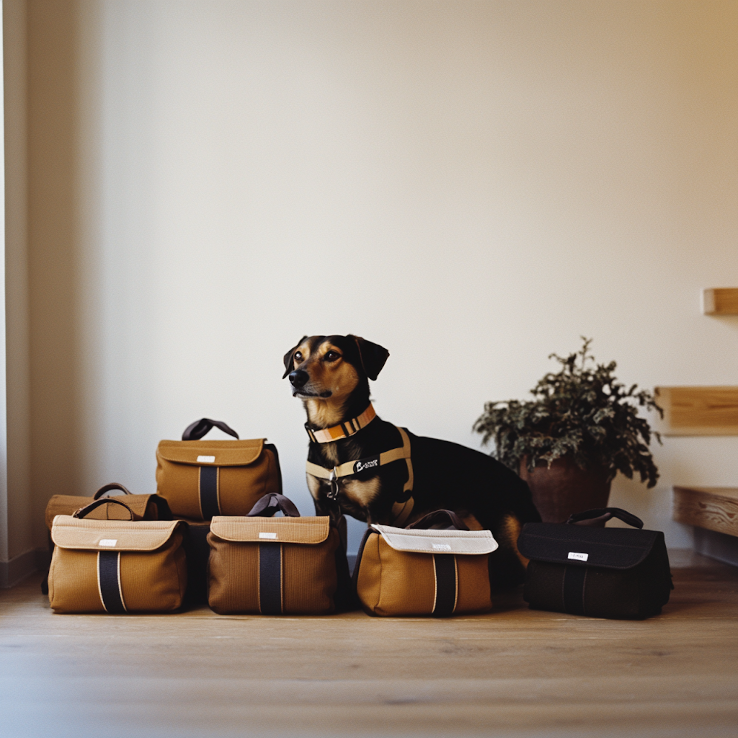 Dog with Stylish Bags