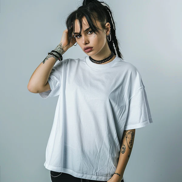 Introspective Woman with Tattoos