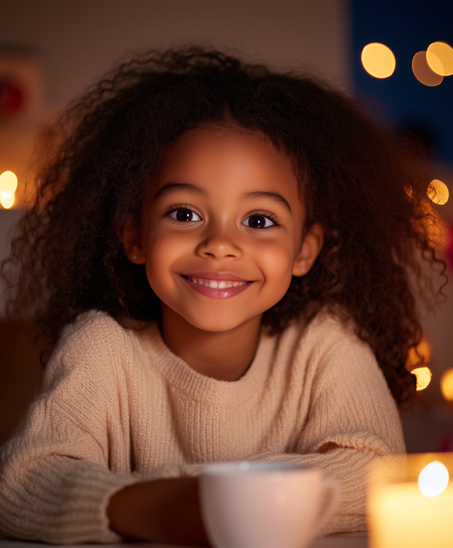 Joyful Child at Cozy Table